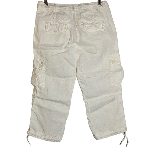 RW & Co White Cargo Pockets Capris Linen 2 - Picture 2 of 16